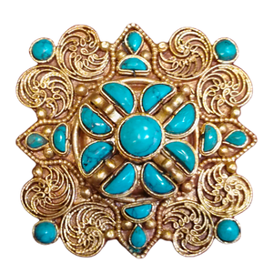 Turquoise Tibétain Ghau Pendentifs Plaqué Or Fleur Style Cadeau Religieux pour les Occasions - Product Image 5