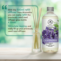 Aromatika - Recarga de Difusor de Aroma Natural de Lavanda, 500 ml, Fragancia Duradera para Habitaciones, Aceite para Difusor de Varillas, Aromaterapia