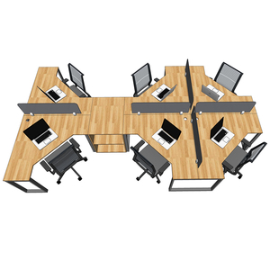 Contemporary 6-Piece Wooden Cluster <b>Desk</b> Module with Rubberwood <b>Shelf</b> & Iron Legs (Assembly Required) - Product Image 4