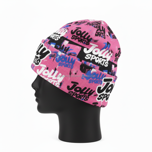 Gorro de punto para mujer, acrílico, poliéster, rosa, multicolor, estampado por sublimación, con etiqueta de logotipo personalizado, gorro jacquard - Product Image 3