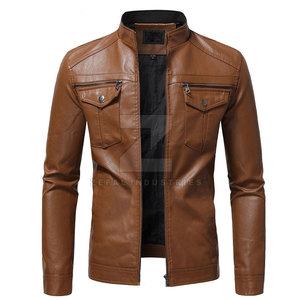 Veste en cuir pour homme de couleur unie, col montant, logo sur le devant, imperméable, de haute qualité, manches longues, streetwear, meilleur prix - Product Image 1