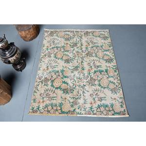 Alfombra turca Vintage Beige verde 3,1X4 pies clásico área grande lana felpa pila altura Rectangular Patchwork para pasillo látex - Product Image 1