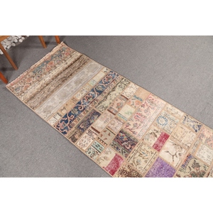 พรมตุรกีลายปะติดแบบวินเทจ ขนาด 2.6x9.5 ฟุต (78x290 ซม.) สีเบจลายดอกไม้ - Product Image 2