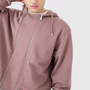 Vente en gros de nouveau sweat à capuche pour homme 100% coton 450 gsm épais double fermeture éclair épaules tombantes surdimensionnées motif 3D brodé d'hiver - Product Image 2