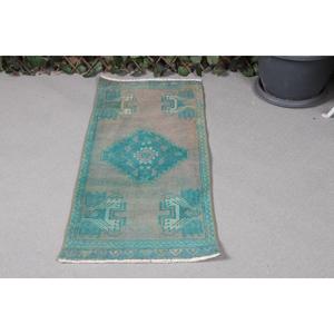 Tapis vintage 1,6 x 3,7 pieds, petit tapis turc, tapis camouflage bleu gris - Product Image 1