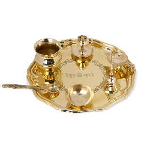 Ensemble de thali en laiton artisanal poli miroir pour la décoration de la maison, ensemble de thali élégant pour Diwali - Product Image 3