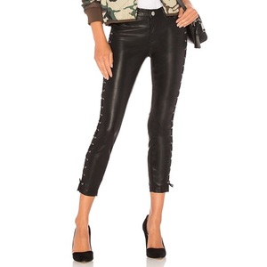 กางเกงเอวสูงสำหรับผู้หญิงกางเกงหนัง PU แบบเรียบกางเกงทรงดินสอมีซิปสีดำลำลองมีกระดุมตกแต่งกลางระบายอากาศได้ดีสำหรับฤดูหนาว - Product Image 3