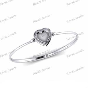 Joyería de recuerdo de buena calidad, corazón de leche materna, 10*10mm, estilo romántico, montaje Semi personalizado sin piedra, brazalete de plata sólida para mujer - Product Image 1