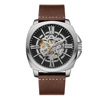 Montre automatique squelette en cuir de luxe pour homme, personnalisée OEM, 43 mm, verre saphir