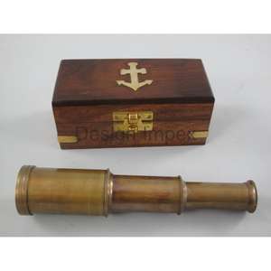 Télescope en or antique Articles de cadeaux promotionnels Boîte nautique avec logo personnalisé Télescope en laiton emballé Articles de décoration pour la maison - Product Image 1