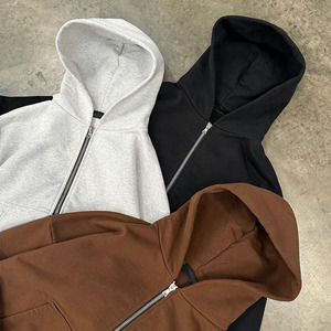 Sweats à capuche personnalisés hommes 100% coton 500 Gsm épais surdimensionné Double capuche fermeture éclair épaule tombante sweats à capuche - Product Image 2