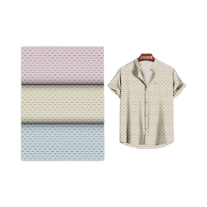 Camisa de media manga con cuello mandarín y patrón floral de algodón 100% para hombre, camisas de vacaciones informales ecológicas transpirables antiarrugas - Product Image 1