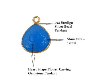 จี้สร้อยคอเทอร์ควอยซ์12มม. รูปหัวใจดอกไม้แกะสลักสีทอง925เวอร์เมลสีเงินสเตอร์ลิงจี้จี้สีฟ้าเทอร์ควอยซ์ - Product Image 2