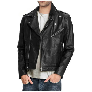 Chaqueta de Motociclista Clásica de Cuero de Oveja Negra para Hombre, Impermeable, Bordada, de Lujo, con Ribete de Piel, ODM, Talla XS para Hombre - Product Image 2