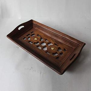 Bandeja de servicio de madera de teca maciza con bandeja de servicio de madera natural pulida con bandeja de servicio de madera de diseño artístico para el hogar - Product Image 3