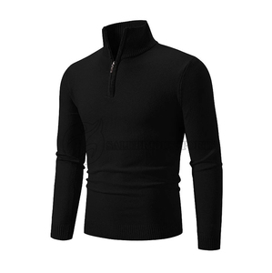 Sweat à capuche pour homme en coton tricoté à col roulé col montant automne fermeture éclair chaude grande taille polaire - Product Image 4
