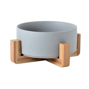 Venta al por mayor de comederos para gatos de doble cuenco de nuevo diseño de gran capacidad con forma redondeada y soporte de madera - Product Image 1