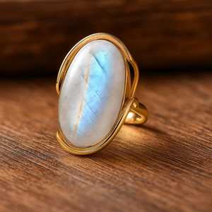 Moonstone tuyên bố vòng trong 18K vàng handmade hình bầu dục đá quý Vòng <span class=keywords><strong>June</strong></span> Birthstone đồ trang sức Boho Moonstone Vòng cho cô ấy - Product Image 2