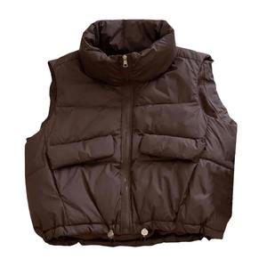 Femmes XL coton gilet réversible couleur unie col montant sans manches fermeture éclair doudoune hiver polaire imprimé poches - Product Image 5