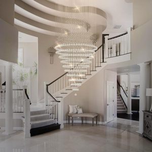 Lustre d'escalier en cristal moderne exclusif, lustre goutte de pluie 16 lumières pour foyer haut plafond, salon, couloir - Product Image 1