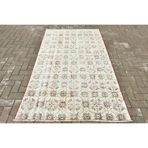 Alfombra Vintage, Alfombra de Lana Blanca y Roja de 4.2x7 pies - Product Image 1