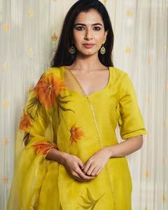 Ensemble costume Anarkali en soie vintage pour femmes brodé Dupatta imprimé à la main Modal Salwar pour les fêtes de mariage - Product Image 2