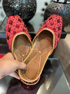 Fancy Party Wear <b>Leather</b> Jutti Bridal Ethnic Style Punjabi Jutti Red Color Stylish Jutti - Product Image 2