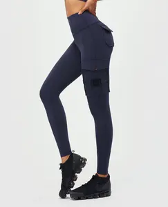时尚高腰货物口袋裤瑜伽打底裤女高弹力健身瑜伽裤
