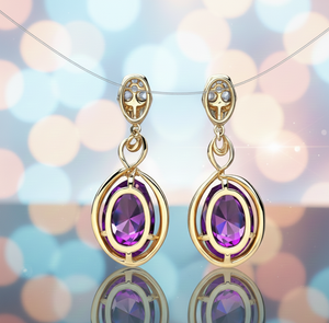 Boucles d'oreilles pendantes ovales en améthyste bleue 13×18 avec zircone cubique |   Boucles d'oreilles en argent sterling 925 plaqué or 18 carats pour mariage et cérémonie - Product Image 5