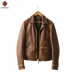 Blouson aviateur en cuir bordeaux fait main, uni, décontracté, hiver, fermeture éclair, col mandarin, coupe ajustée, service OEM - Product Image 1