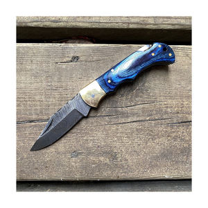 Couteau de poche pliant en acier damas fait à la main avec manche en corne couteau de camping en bois personnalisé Unique cadeau personnalisé - Product Image 5