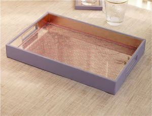 Bandeja de servicio de cuero de madera de mango decorativa hecha a mano con aspecto brillante - Product Image 2