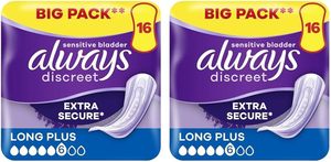 Always Discreet Cotton Incontinence Pads Long Plus 16 Pads Bigger Pack Odour Neutraliser Sensitive Bladder (Pack 2) - Product Image 2