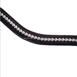 Bande de sourcils en cuir fantaisie personnalisée avec cristal et perle Bling Horse Bandeau de sourcils en cuir avec coutures de bord durables - Product Image 6