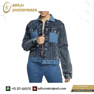 แจ็กเก็ตยีนส์ผู้หญิง, แจ็กเก็ตยีนส์ระบายอากาศผ้าฝ้าย100% สำหรับผู้หญิงทรงพอดีตัวและขนาดใหญ่พิเศษพร้อมตัวปรับเอว - Product Image 6