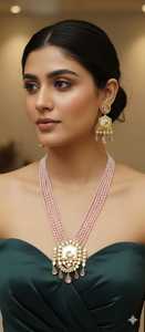 Conjunto de Collar y Aretes de Latón Chapado en Oro, Diseño Creativo con Perlas Multicapa y Circonitas, Ideal para Fiestas - Product Image 4