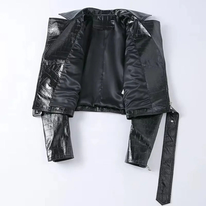 Chaqueta de Cuero para Mujer, Nueva Moda, Cómoda, para Ropa de Calle, Color Sólido, Informal, Chaqueta de Cuero Genuino para Mujer - Product Image 4