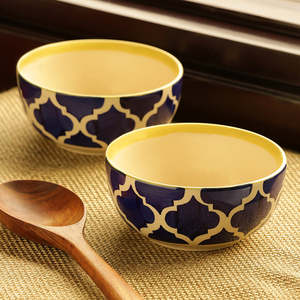 Juego de 2 Tazones de Cerámica Mediterránea Pintados a Mano en Azul, Blanco y Amarillo para Ensalada/Sopa, Decoración Elegante para el Hogar - Product Image 6