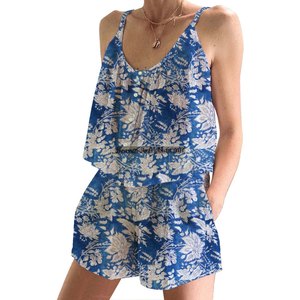 Ensemble de pyjama floral pour femmes, 2 pièces, vêtements de détente, haut de pyjama à volants, débardeur, short, ensemble de pyjama, haut de pyjama à manches bouffantes, ensemble de détente - Product Image 4
