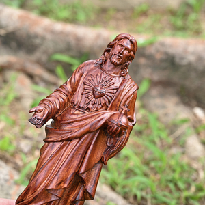 Trái Tim thiêng liêng của bức tượng gỗ Jesus, điêu khắc tôn giáo bằng tay cho không gian thờ cúng & trưng bày nghệ thuật - Product Image 3