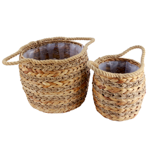 Seagrass Water Hyacinth Round Sustainable Stocked Plastic Inside Natural Color Home Storage & Organization