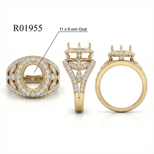 แหวนทองคำแท้ 18k สีเหลือง ประดับเพชรธรรมชาติทรงรี แบบเซมิเม้าท์ ดีไซน์วินเทจ ลายตาราง วงกว้าง พร้อมตัวเรือนเปล่า เครื่องประดับหรูหรา - Product Image 5