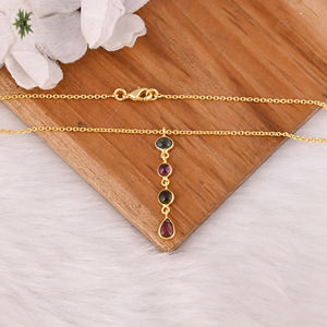 Collier pendentif en argent sterling 925 plaqué or fin avec plusieurs tourmalines, pendentifs de luxe pour femmes, cadeau d'anniversaire - Product Image 2
