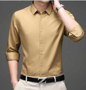 Cổ điển lụa satin người đàn ông của kẻ sọc áo sơ mi giản dị dài tay áo nút xuống cổ áo sơ mi - Product Image 6