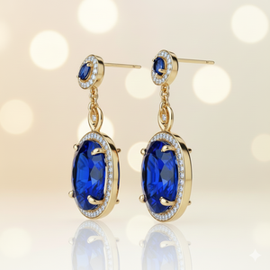 Boucles d'oreilles en pierres précieuses bleues Hydro et CZ |   Rond et ovale de 7 mm |   Argent sterling 925 plaqué or 18 carats |   4,5 pouces, 12 GM Vêtements de mariage - Product Image 2