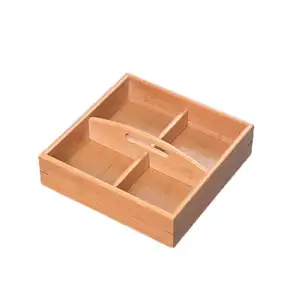 Distributeur de snacks personnalisé Plateau de rangement sectionnel en bambou Plateau de table en bois pour snacks et fruits secs