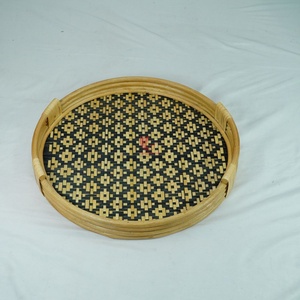 Plateau de service en rotin avec base en bambou, plateau tissé à la main, corbeille à fruits pour un service élégant Viettimecraft Wholesale - Product Image 1
