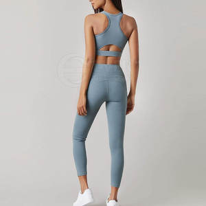 Moda Color sólido Imprimir Fitness Mujeres Yoga Set Ladies Gym Active Wear Cintura alta Yoga Sport Sets - Product Image 2