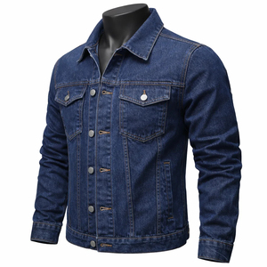 Classic Dark Blue Denim Jacket Vintage Casual Cotton Jeans <b>Coat</b> Wholesale Custom <b>Long</b> Sleeve Fall Winter Workwear Denim Jacket - Product Image 1