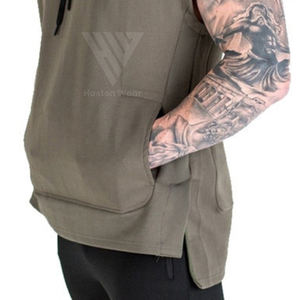 Summer Wear High Quality Customized Logo Gym Workout <b>Men's</b> Half Sleeve Hoodies Soft Material OEM Service - Product Image 6